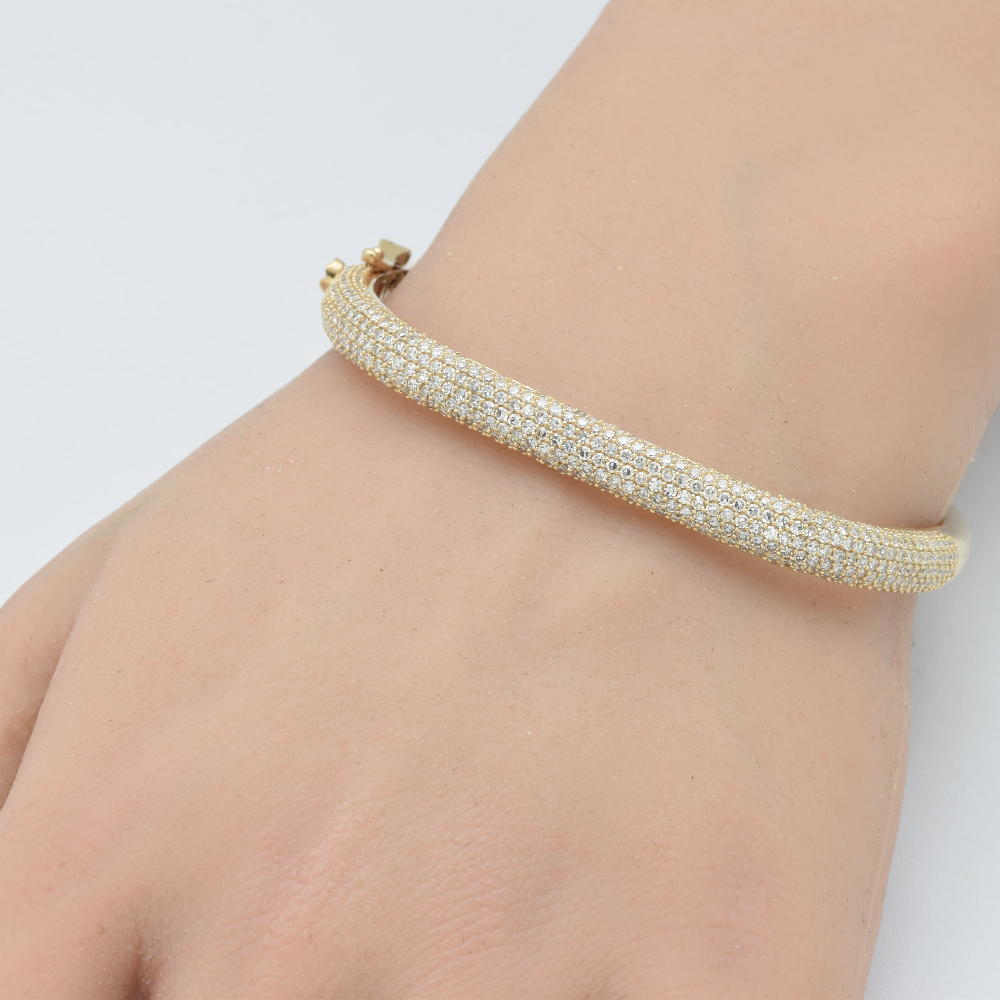 SPECIAL! 3.32ct G SI 14K Yellow Gold Diamond Pave Medium Square Bangle Bracelet 6.5"