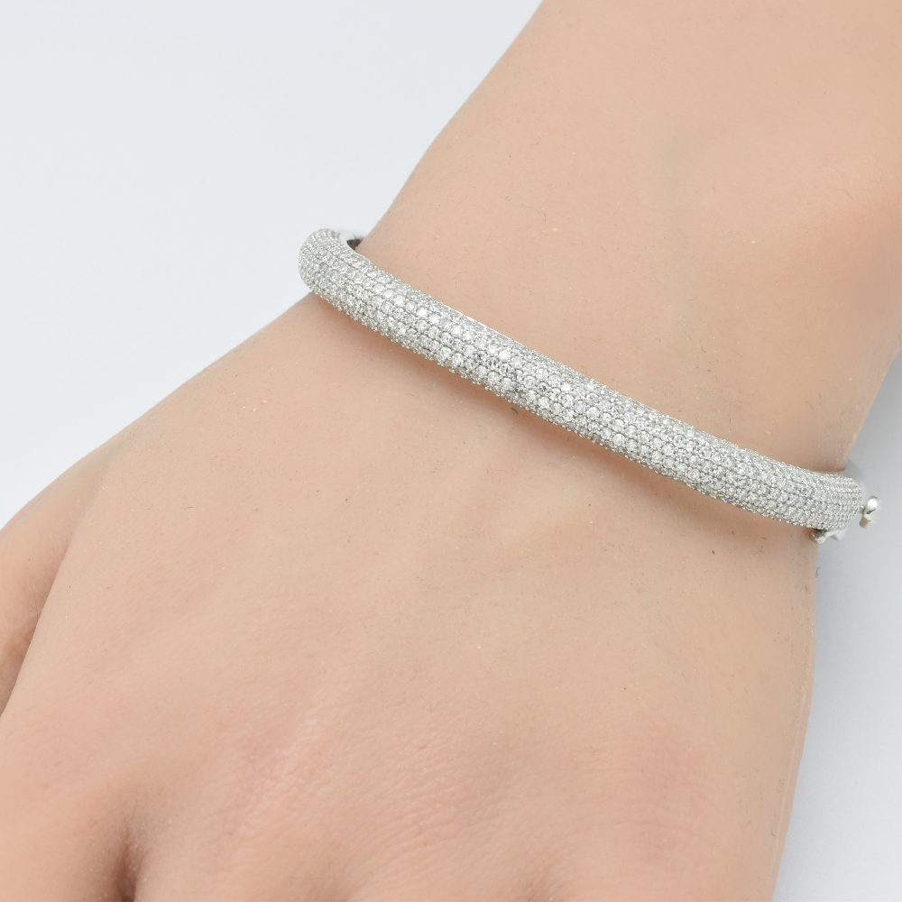 SPECIAL! 3.32ct G SI 14K White Gold Diamond Pave Medium Square Bangle Bracelet 6.5"
