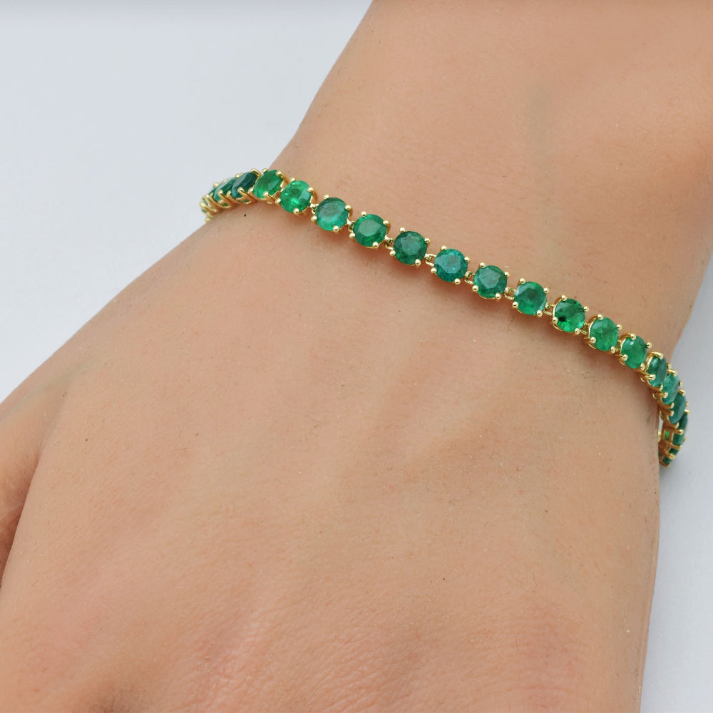 SPECIAL!7.94ct G SI 14k Yellow Gold Round Emerald Gemstone Tennis Bracelet 7" Long