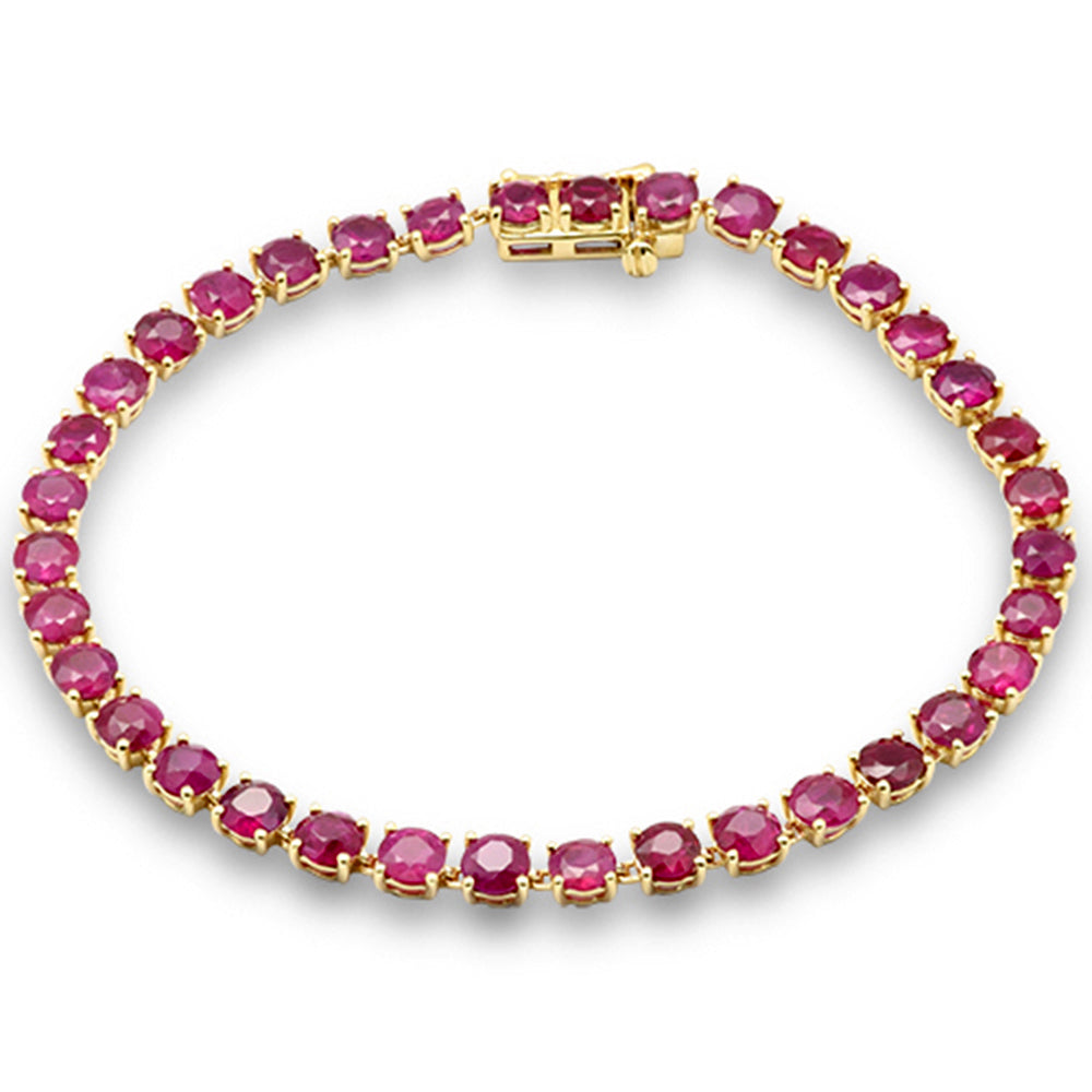 SPECIAL!10.18ct G SI 14K Yellow Gold Round Ruby Gemstone Tennis Bracelet 7" Long