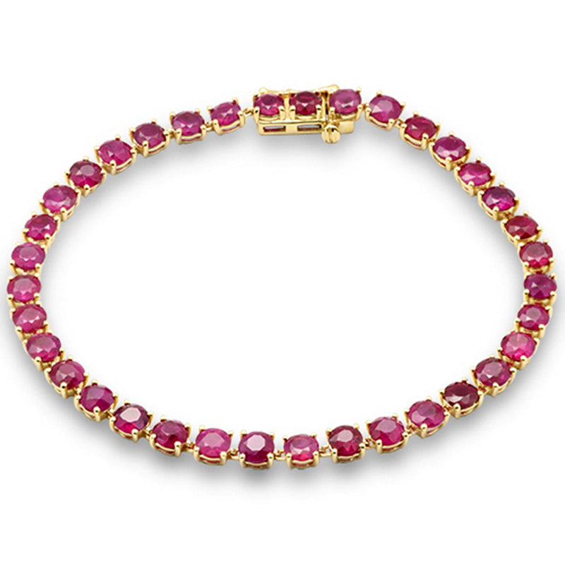 SPECIAL!10.18ct G SI 14K Yellow Gold Round Ruby Gemstone Tennis Bracelet 7" Long