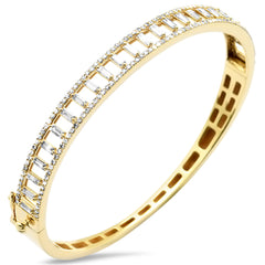 SPECIAL! 1.58ct G SI 14K Yellow Gold Round & Baguette Diamond Bangle Bracelet