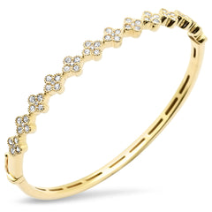 SPECIAL!1.36ct G SI 14K Yellow Gold Diamond Clover Design Bangle Bracelet