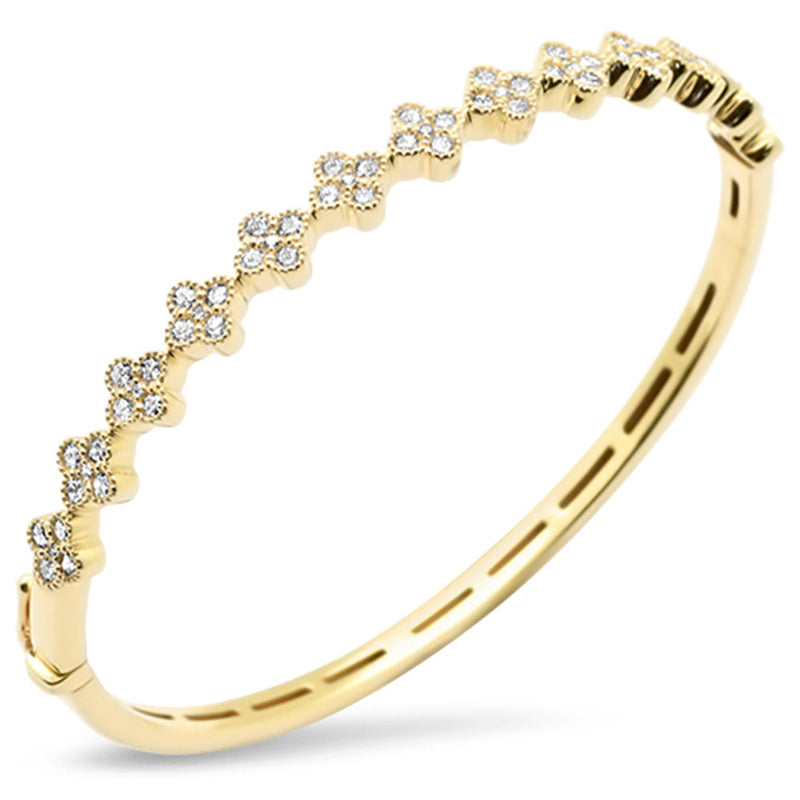 SPECIAL!1.36ct G SI 14K Yellow Gold Diamond Clover Design Bangle Bracelet