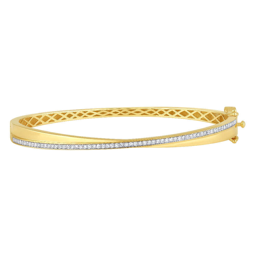 SPECIAL!.33ct G SI 14K Yellow Gold Diamond Crossover Bangle Bracelet