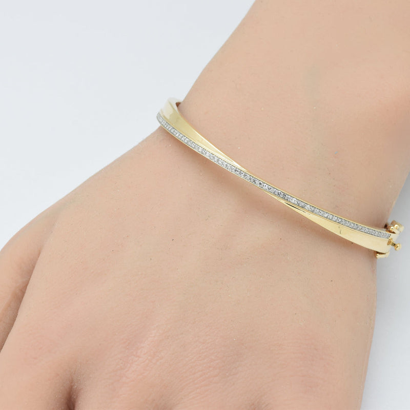 SPECIAL!.33ct G SI 14K Yellow Gold Diamond Crossover Bangle Bracelet