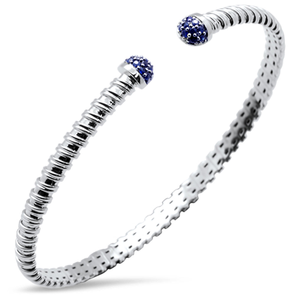 SPECIAL!.26ct G SI 14K White Gold Blue Sapphire Gemstone Twisted Cable Design Bangle Bracelet