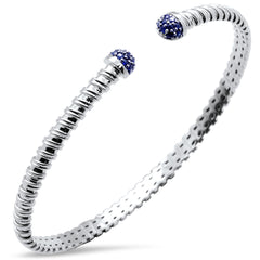 SPECIAL!.26ct G SI 14K White Gold Blue Sapphire Gemstone Twisted Cable Design Bangle Bracelet