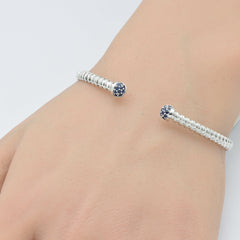 SPECIAL!.26ct G SI 14K White Gold Blue Sapphire Gemstone Twisted Cable Design Bangle Bracelet