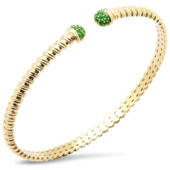 SPECIAL! .22ct G SI 14K Yellow Gold Emerald Gemstone Twisted Cable Open Bangle Bracelet