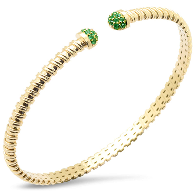 SPECIAL! .22ct G SI 14K Yellow Gold Emerald Gemstone Twisted Cable Open Bangle Bracelet