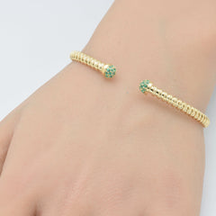 SPECIAL! .22ct G SI 14K Yellow Gold Emerald Gemstone Twisted Cable Open Bangle Bracelet