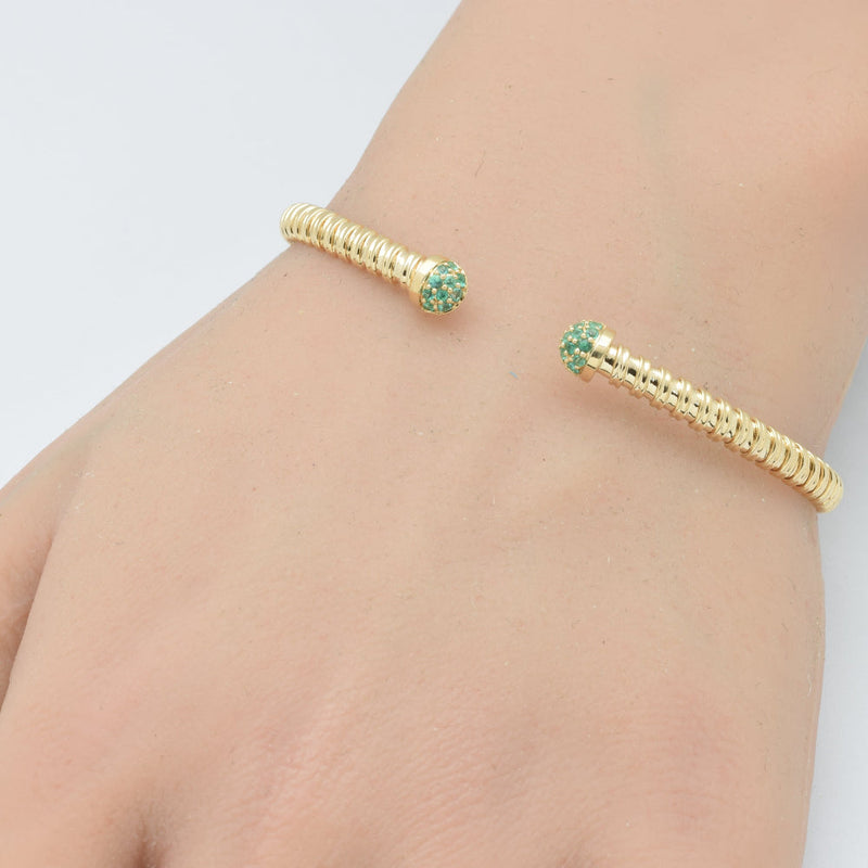 SPECIAL! .22ct G SI 14K Yellow Gold Emerald Gemstone Twisted Cable Open Bangle Bracelet