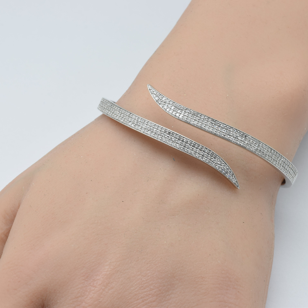 SPECIAL!1.47ct G SI 14K White Gold Diamond Claw Wrap Around Bangle Bracelet