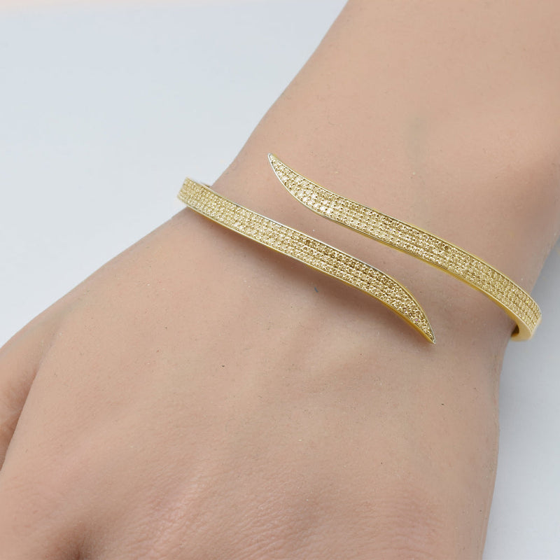 SPECIAL!1.48ct G SI 14K Yellow Gold Diamond Claw Wrap Around Bangle Bracelet