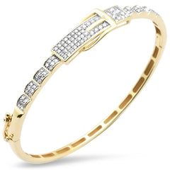 SPECIAL!.90ct G SI 14K Yellow Gold Diamond Belt Buckle Design Bangle Bracelet