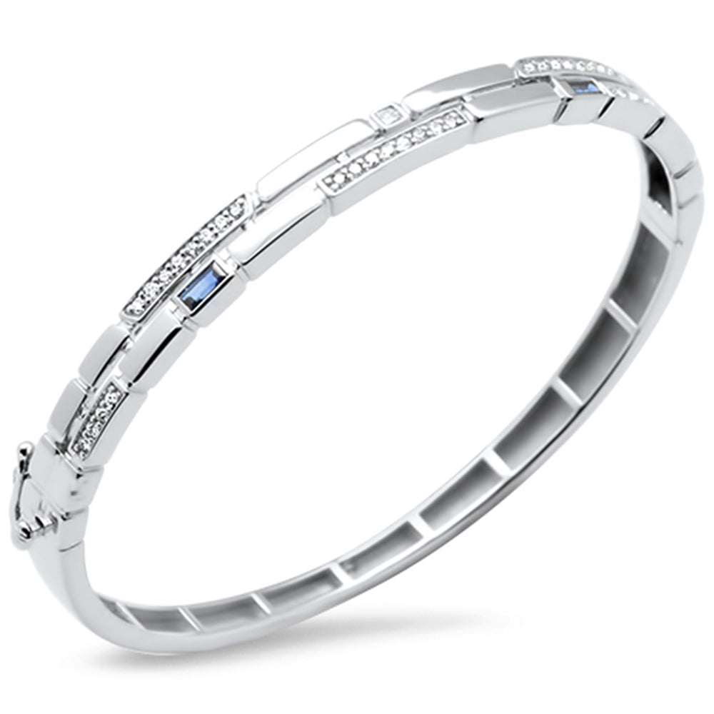SPECIAL!.61ct G SI 14K White Gold Diamond & Blue Sapphire Gemstone Bangle Bracelet