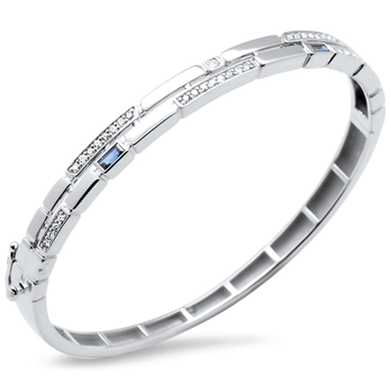 SPECIAL!.61ct G SI 14K White Gold Diamond & Blue Sapphire Gemstone Bangle Bracelet