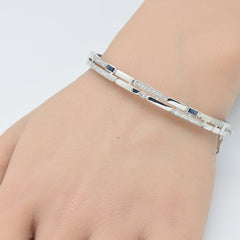 SPECIAL!.61ct G SI 14K White Gold Diamond & Blue Sapphire Gemstone Bangle Bracelet