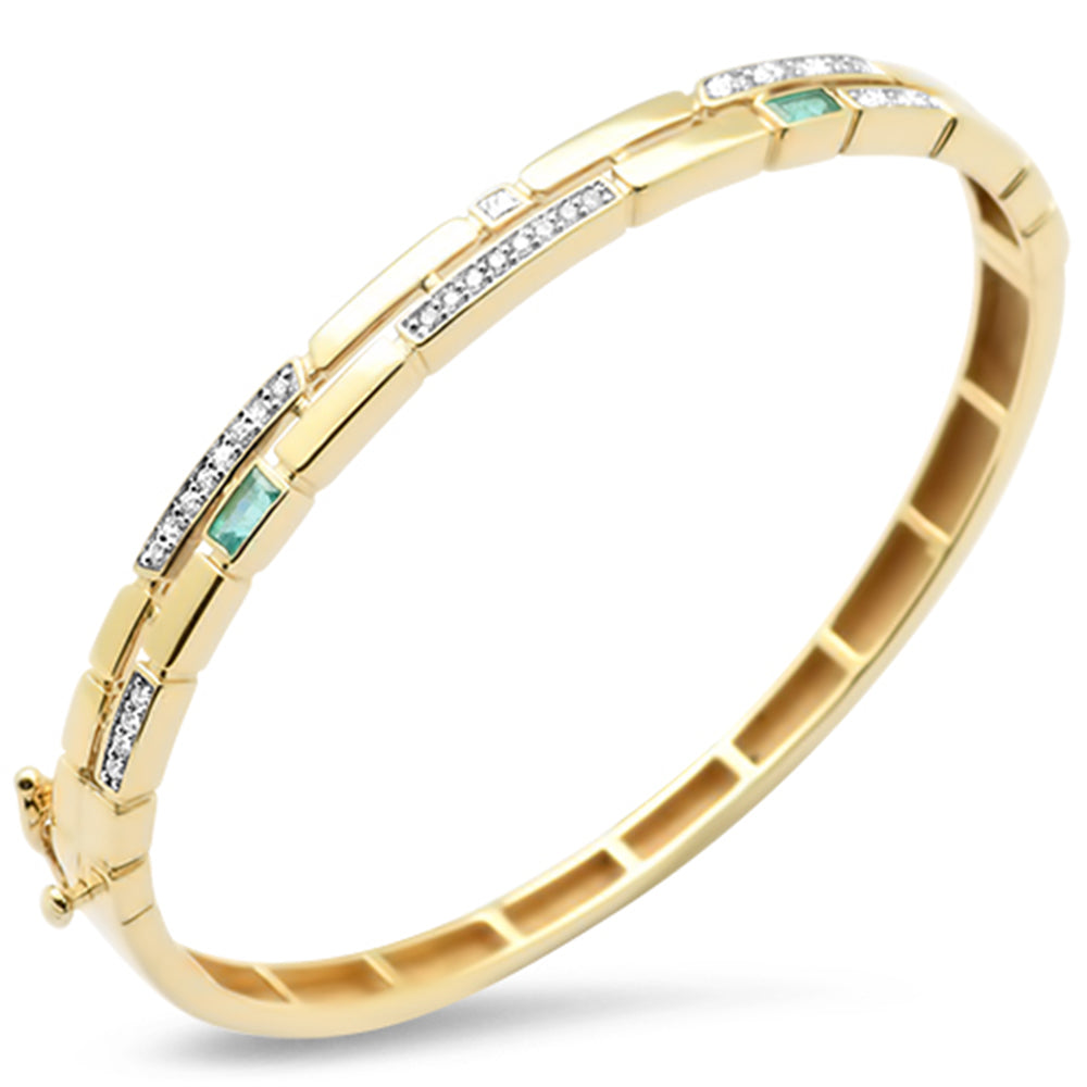 SPECIAL!.55ct G SI 14K Yellow Gold Diamond & Emerald Gemstone Bangle Bracelet