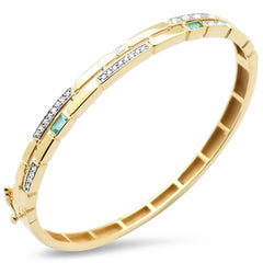SPECIAL!.55ct G SI 14K Yellow Gold Diamond & Emerald Gemstone Bangle Bracelet