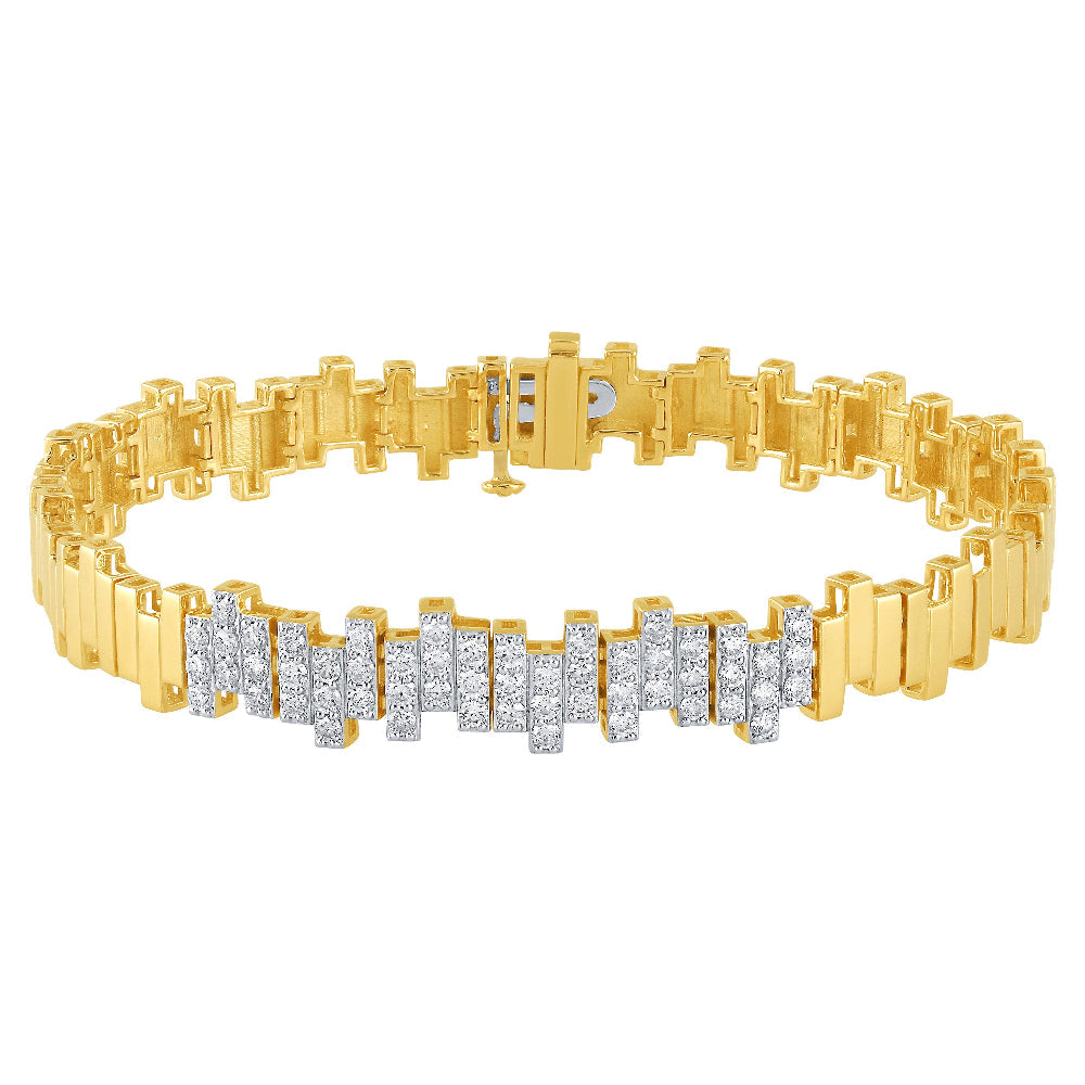 SPECIAL!1.00ct G SI 14K Yellow Gold Diamond Modern  Zig Zag Bar Bracelet 7" Long