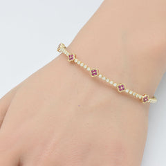 SPECIAL!.99ct G SI 14K Yellow Gold Diamond & Ruby Clover Design Gemstone Bangle Bracelet