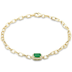 SPECIAL!.73ct G SI 14K Yellow Gold Diamond & Emerald Gemstone PaperClip Bracelet 7" Long