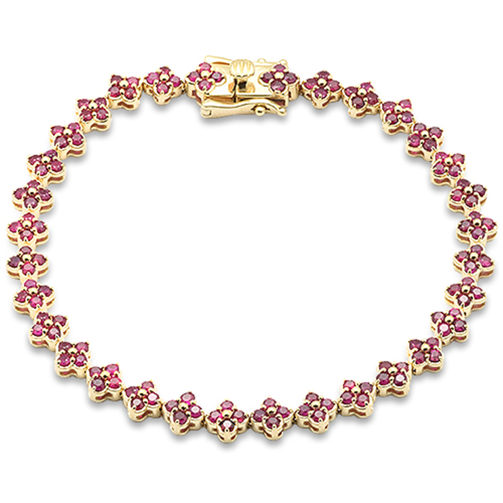 SPECIAL! 4.19ct G SI 14K Yellow Gold Ruby Gemstone Clover Design Bracelet 7" Long