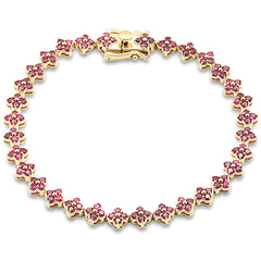 SPECIAL! 4.19ct G SI 14K Yellow Gold Ruby Gemstone Clover Design Bracelet 7" Long