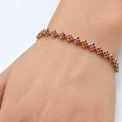 SPECIAL! 4.19ct G SI 14K Yellow Gold Ruby Gemstone Clover Design Bracelet 7" Long