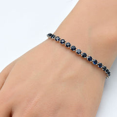 SPECIAL!11.17ct G SI 14k White Gold Blue Sapphire Gemstone Tennis Bracelet  7" Long