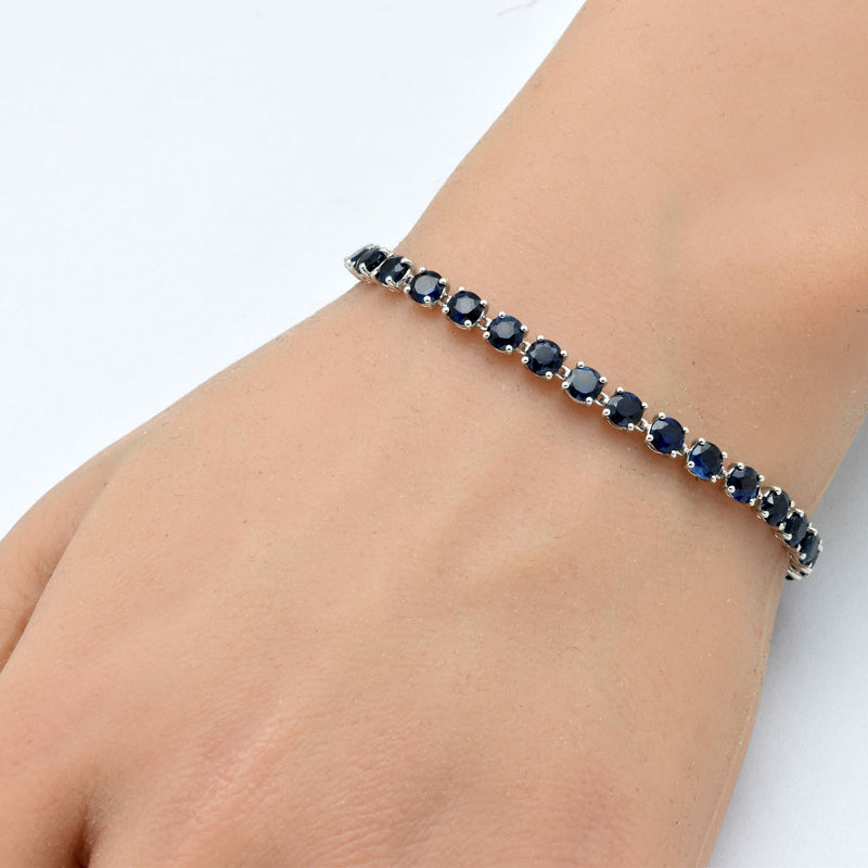 SPECIAL!11.17ct G SI 14k White Gold Blue Sapphire Gemstone Tennis Bracelet  7" Long