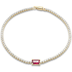 SPECIAL!1.70ct G SI 14K Yellow Gold Diamond & Ruby Gemstone Tennis Bracelet 7" Long