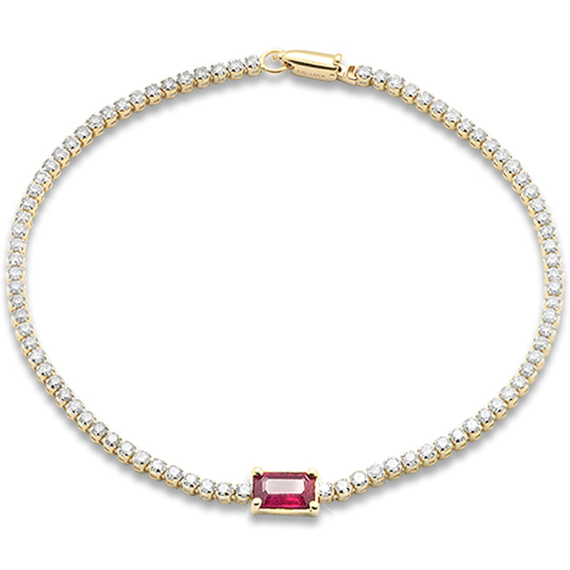 SPECIAL!1.70ct G SI 14K Yellow Gold Diamond & Ruby Gemstone Tennis Bracelet 7" Long