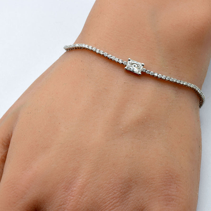 SPECIAL!1.53ct G SI 14K White Gold Diamond Radiant Shape Tennis Bracelet 7" Long