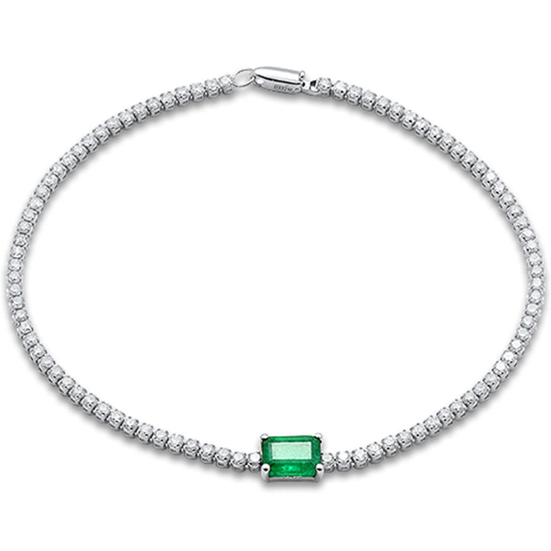 SPECIAL!3.09ct G SI 14K White Gold Diamond & Emerald Gemstone Tennis Bracelet 7" Long