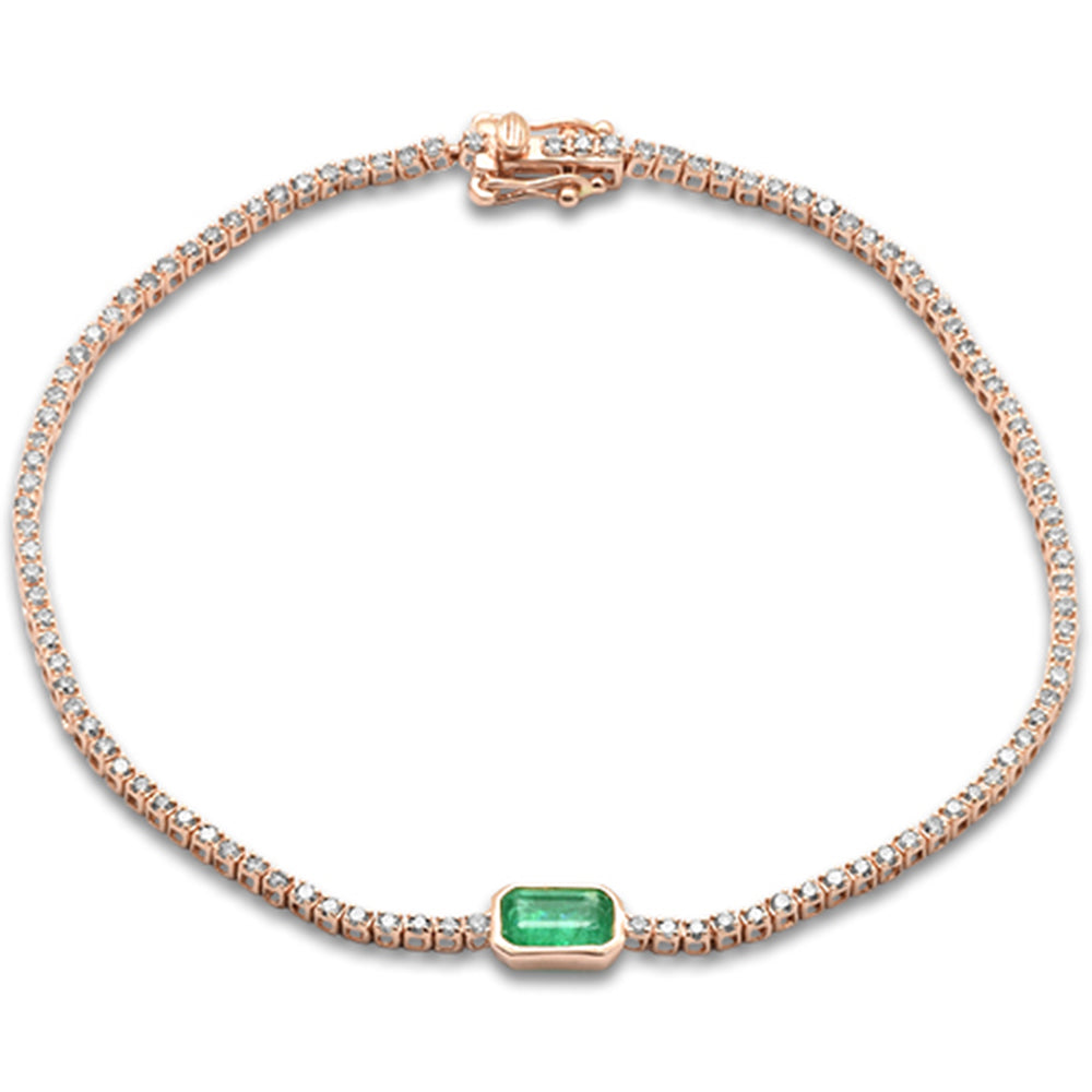 SPECIAL!1.61ct G SI 14K Rose Gold Diamond & Bezel Set Emerald Gemstone Tennis Bracelet 7" Long