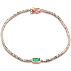 SPECIAL!1.61ct G SI 14K Rose Gold Diamond & Bezel Set Emerald Gemstone Tennis Bracelet 7" Long