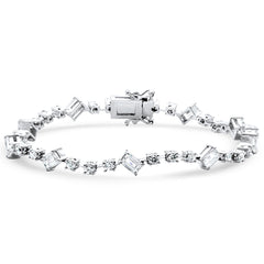 SPECIAL! 4.14ct G SI 14K White Gold Round & Emerald Cut Diamond Bracelet 7"