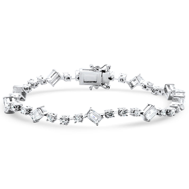 SPECIAL! 4.14ct G SI 14K White Gold Round & Emerald Cut Diamond Bracelet 7"