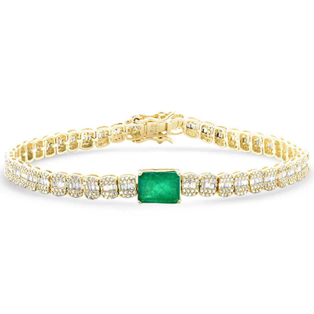 SPECIAL! 3.14ct G SI 14K Yellow Gold Round & Baguette Diamond & Emerald Gemstone Tennis Bracelet 7" Long