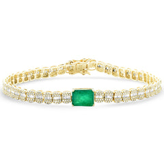 SPECIAL! 3.14ct G SI 14K Yellow Gold Round & Baguette Diamond & Emerald Gemstone Tennis Bracelet 7" Long