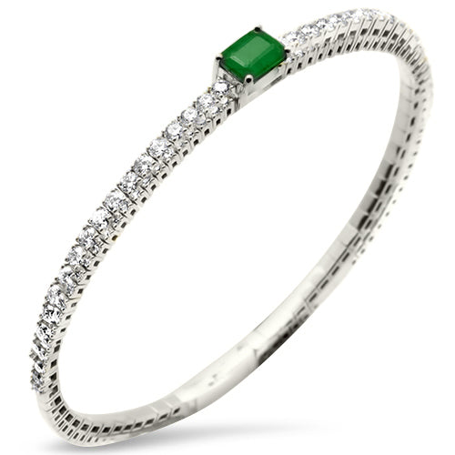 SPECIAL! 1.54ct G SI 14K White Gold Diamond & Emerald Gemstone Bangle Bracelet