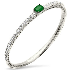 SPECIAL! 1.54ct G SI 14K White Gold Diamond & Emerald Gemstone Bangle Bracelet