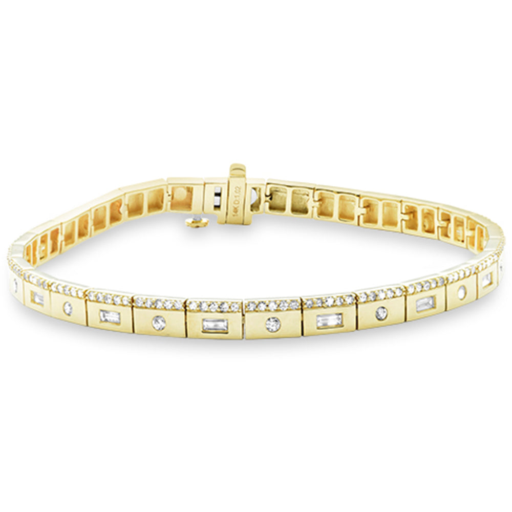 SPECIAL!1.01ct G SI 14K Yellow Gold Round & Baguette Diamond Bracelet 7" Long