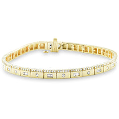 SPECIAL!1.01ct G SI 14K Yellow Gold Round & Baguette Diamond Bracelet 7" Long