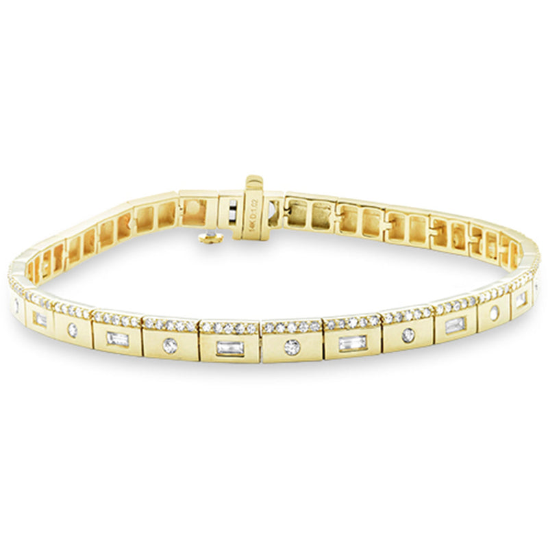 SPECIAL!1.01ct G SI 14K Yellow Gold Round & Baguette Diamond Bracelet 7" Long