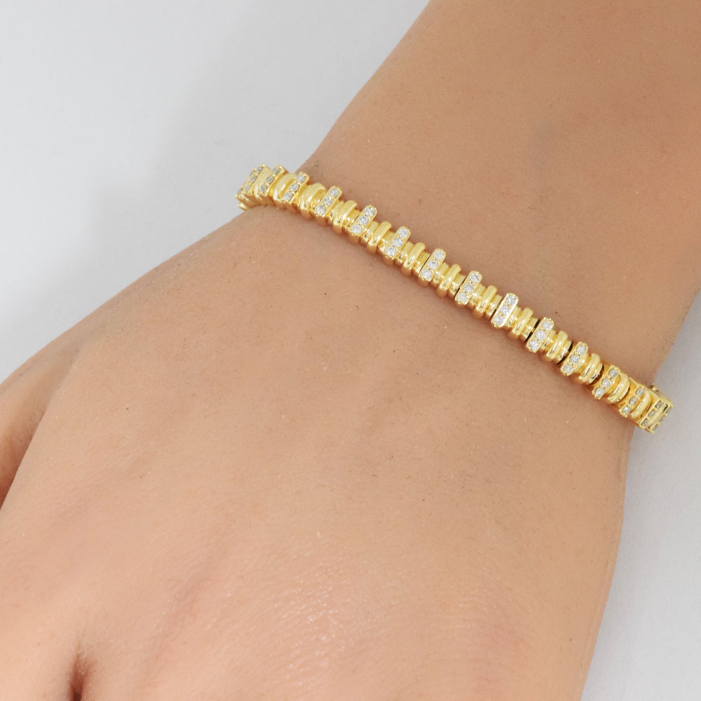 SPECIAL!.96ct G SI 14K Yellow Gold Round Diamond Modern Trendy Bracelet 7" Long