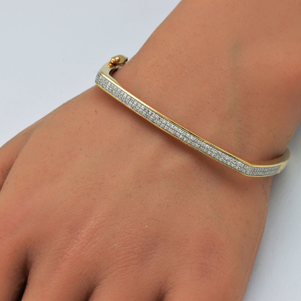 SPECIAL!.99ct G SI 14K Yellow Gold Round Diamond Square Bangle Bracelet